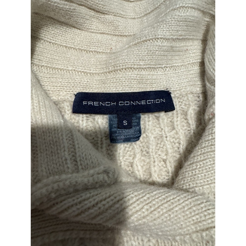 French Connection Cable Knit Cardigan Sweater Sz S Cream Alpaca Blend Button - Picture 5 of 13